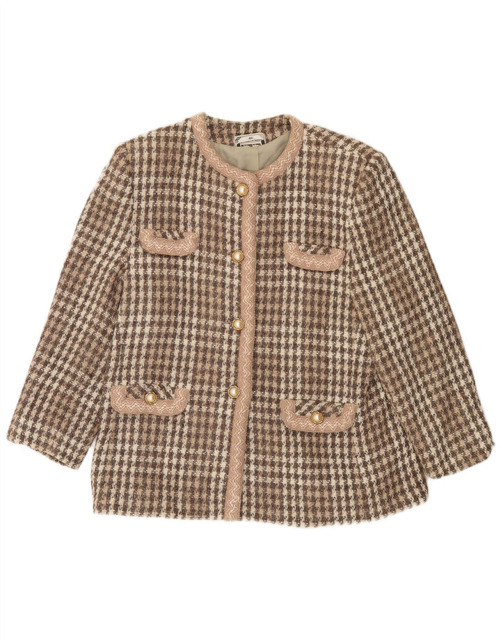 Jachetă vintage pentru femei cu 4 nasturi IT 46 mare maro Houndstooth