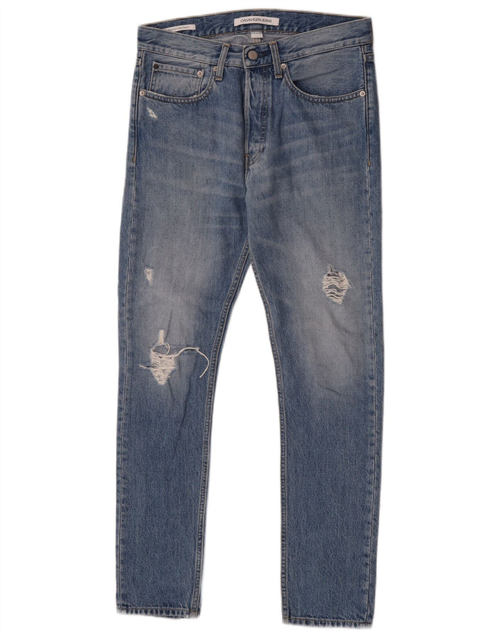 Calvin Klein Blugi Slim Distressed Bărbați W29 L30 Bumbac Albastru