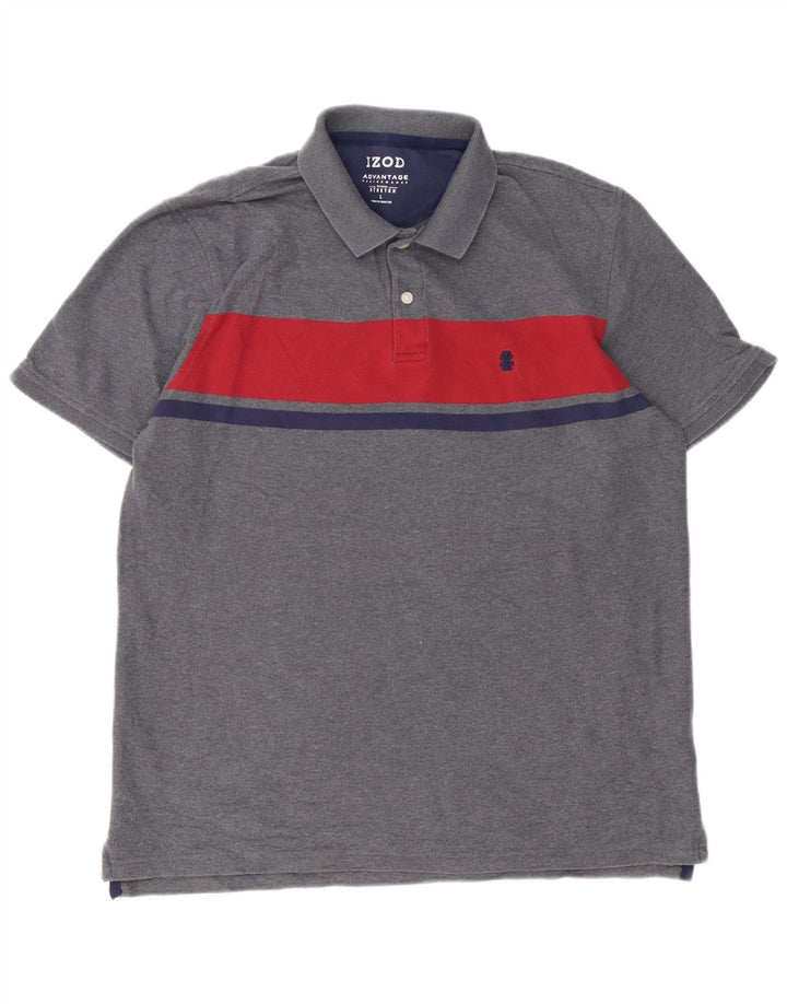 Cămașă polo IZOD pentru bărbați, mare, gri din bumbac color bloc