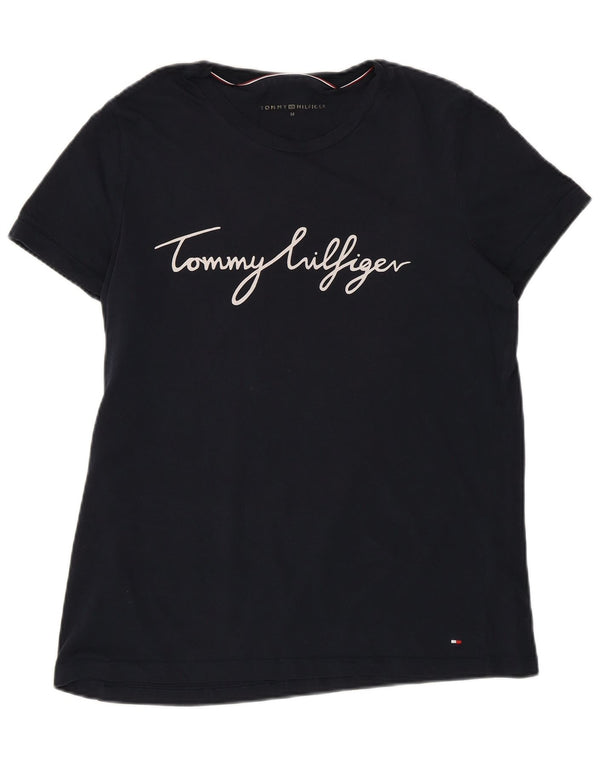 Tricou cu grafic Tommy Hilfiger pentru femei Top UK 14 Medium Bleumarin Bumbac