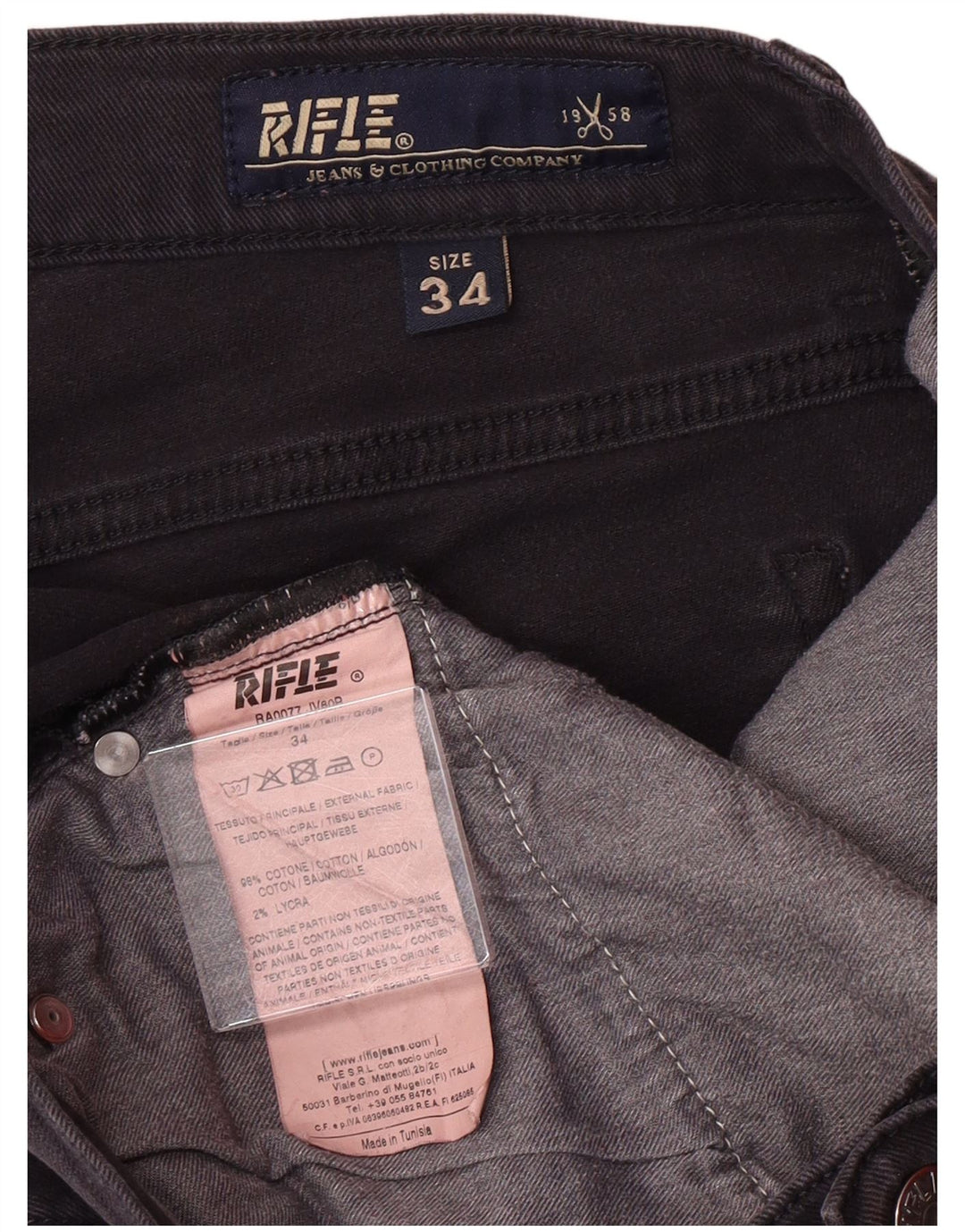 RIFLE Blugi slim pentru bărbați W34 L34 bumbac gri