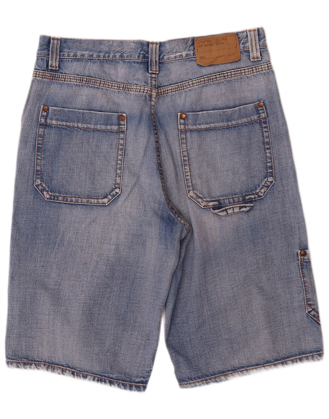 Pantaloni scurți din denim cargo Benetton pentru bărbați W34, bumbac albastru mare