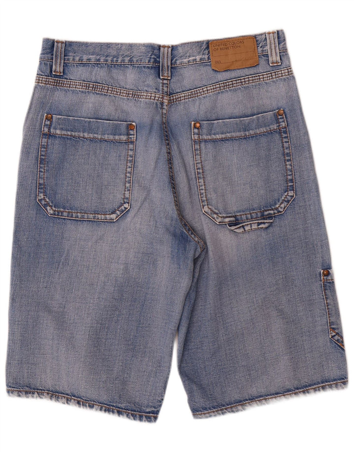 Pantaloni scurți din denim cargo Benetton pentru bărbați W34, bumbac albastru mare
