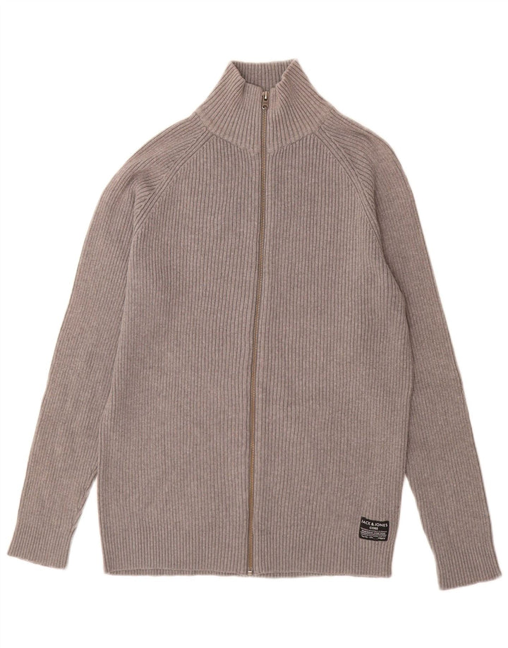 Pulover cardigan Jack & Jones pentru bărbați, bumbac gri mediu