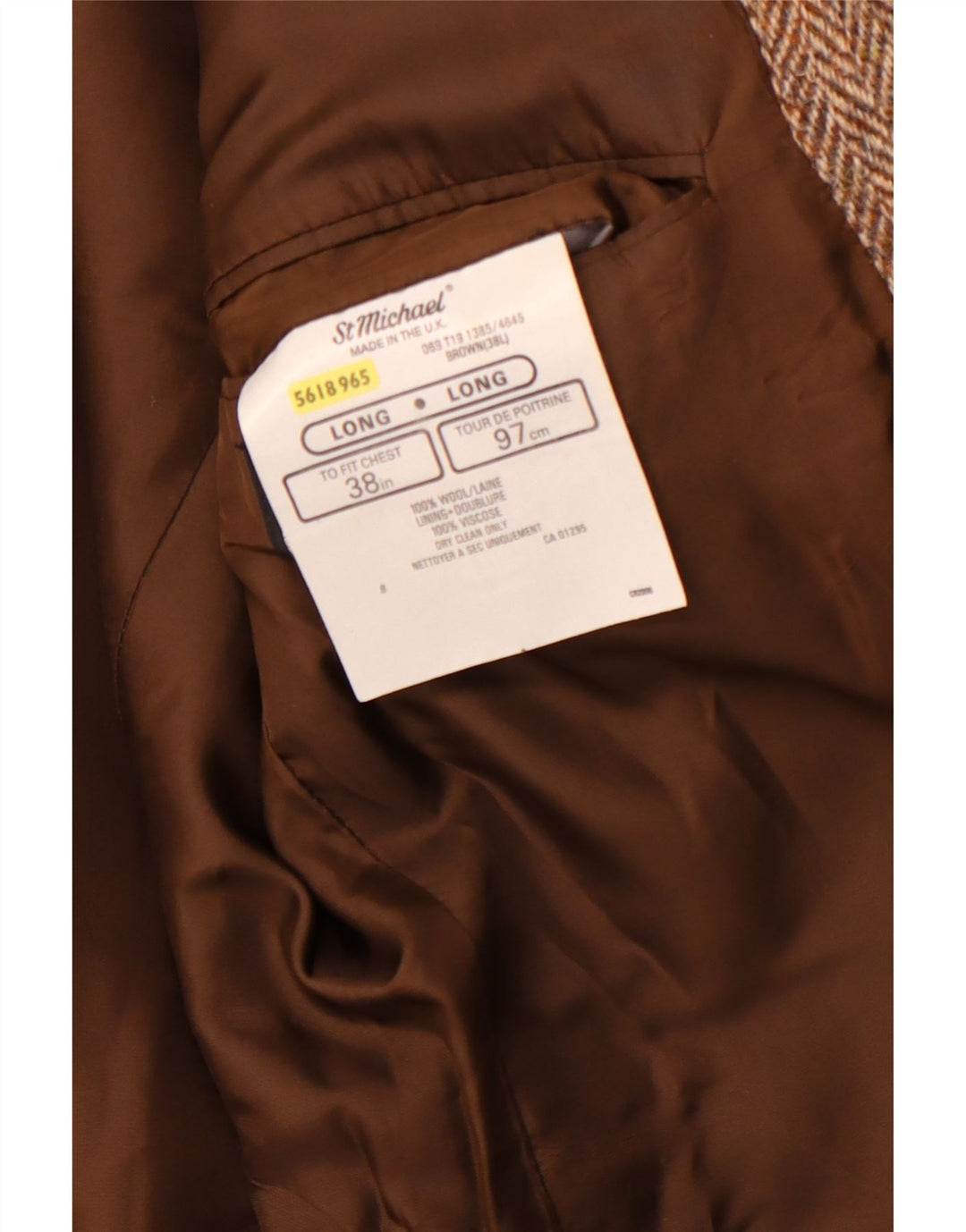 Jachetă pentru bărbați ST MICHAEL, cu 2 nasturi, Marea Britanie 38, maro mediu, lână în oase