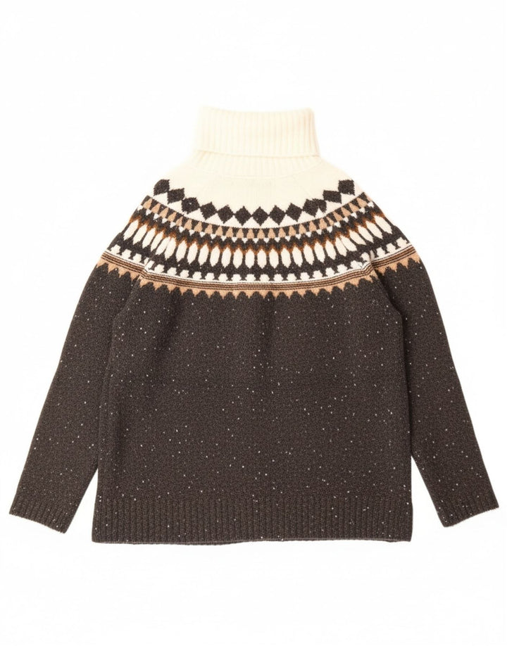 Marks & Spencer Pulover cu gât rulat pentru femei UK 10 Small Gri Fair Isle
