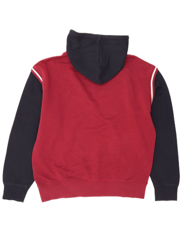 Champion Mens Hoodie Jumper Large Burgundy Colourblock Cotton