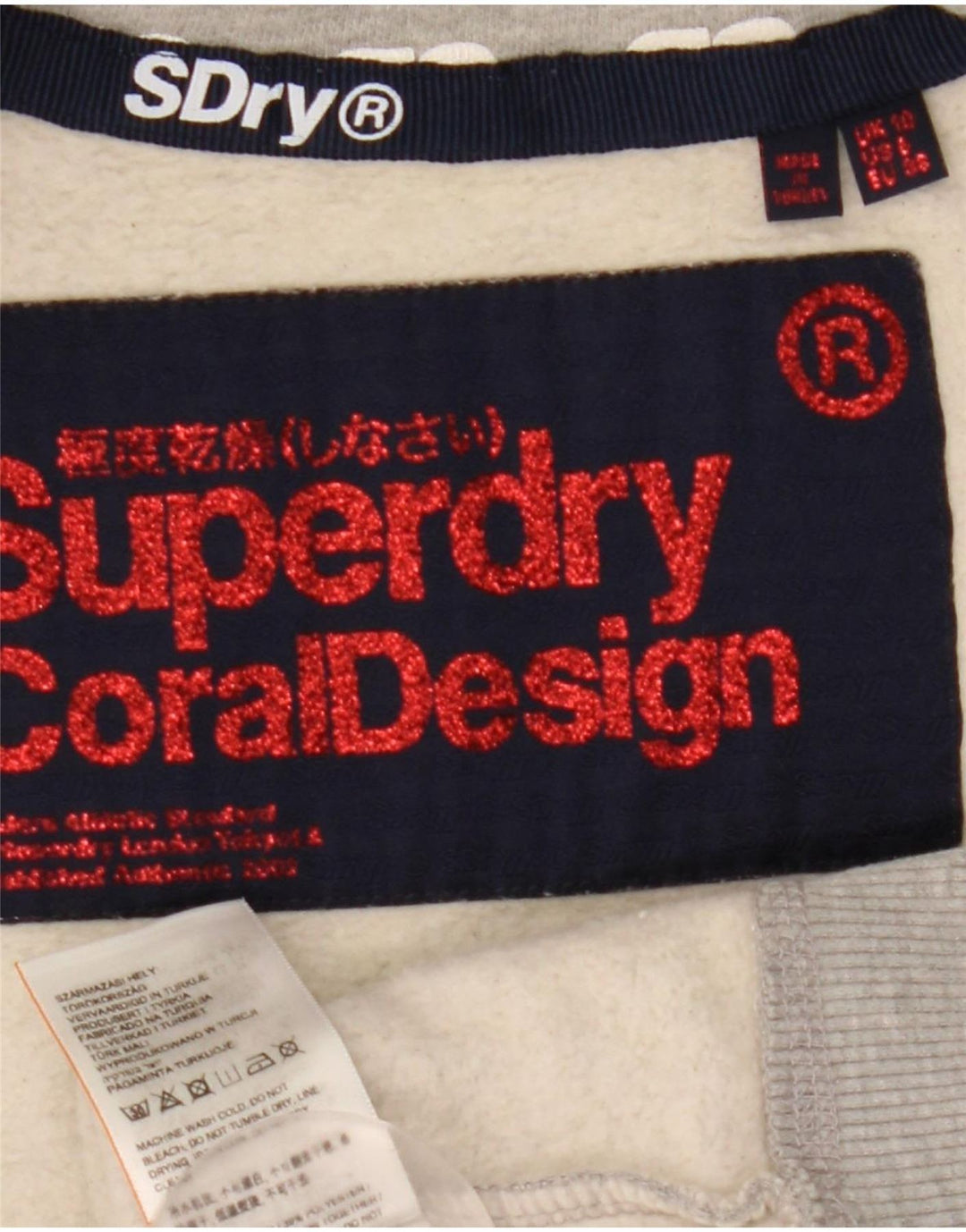 Jachetă de top pentru trening Superdry pentru femei, UK 10, bumbac gri mic