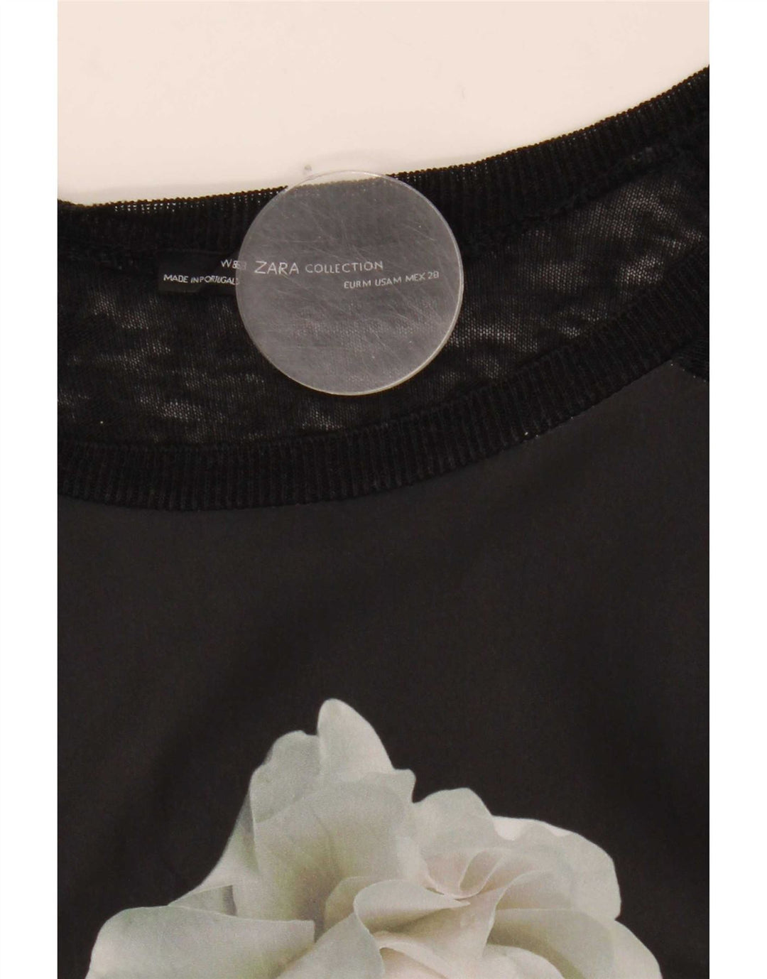 Top cu grafic pentru femei Zara, cu mâneci 3/4 UK 12 Medium Black Floral