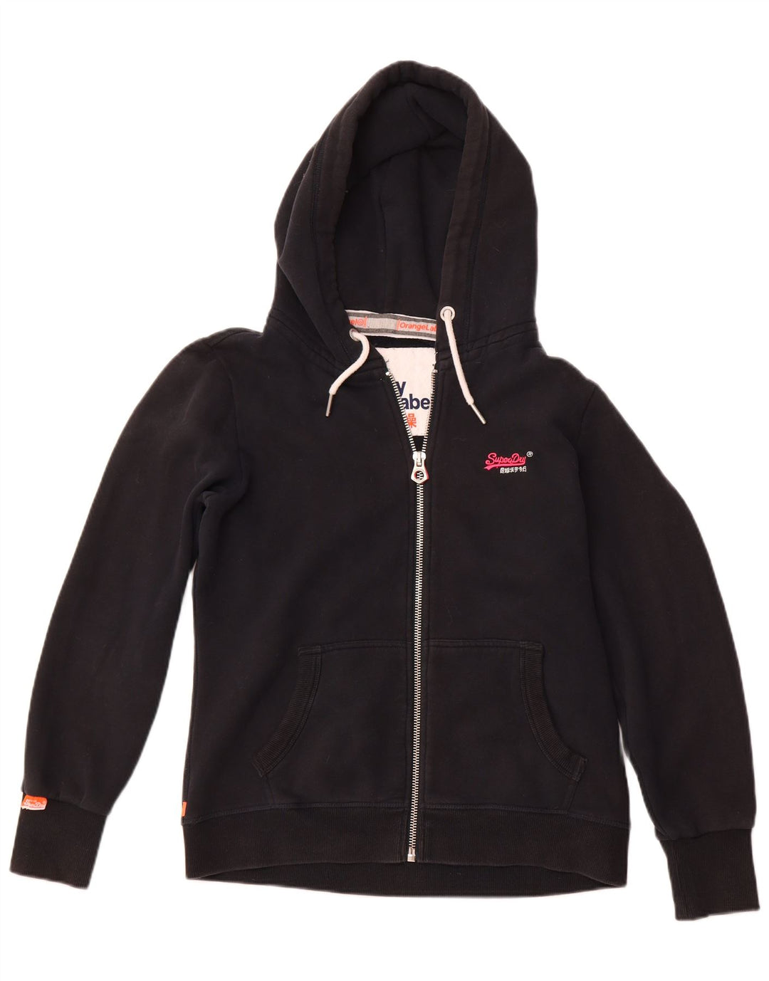 SUPERDRY Pulover cu capota cu fermoar pentru femei UK 16 mare bumbac bleumarin
