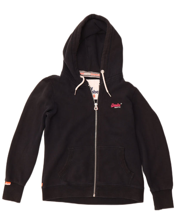SUPERDRY Pulover cu capota cu fermoar pentru femei UK 16 mare bumbac bleumarin