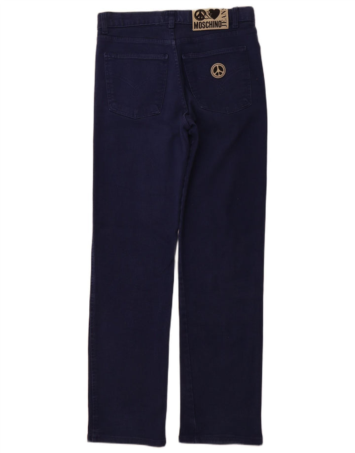 Blugi drepti pentru femei MOSCHINO cu talie înaltă L32 L32 bumbac bleumarin