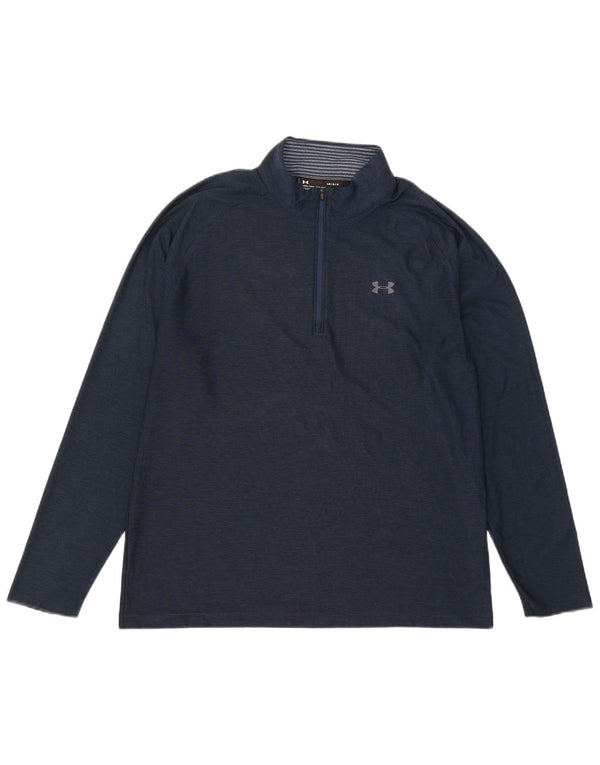Top de trening Under Armour pentru bărbați, cu fermoar, cu gât, mare, bleumarin, pete