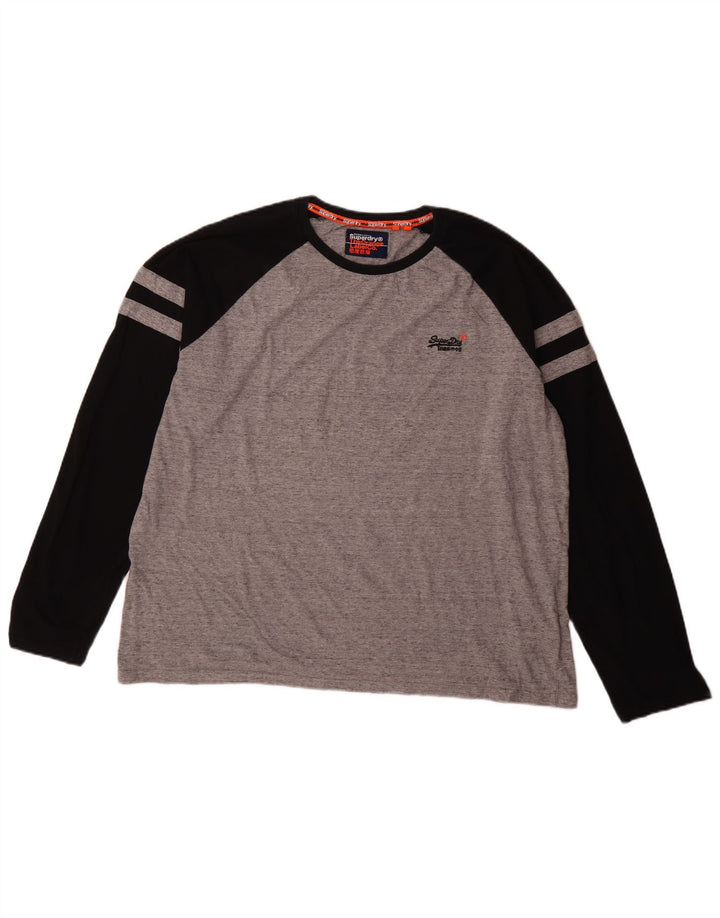 Top pentru bărbați Superdry cu mânecă lungă 3XL, gri, bumbac color bloc