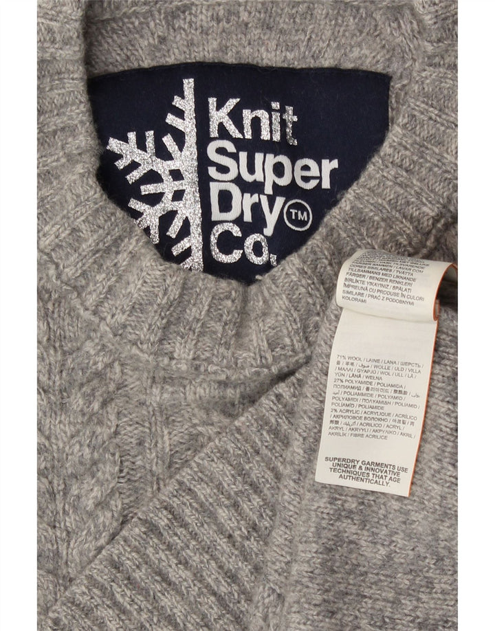 Pulover Superdry pentru femei cu decolteu triplu UK 10, lână gri mică