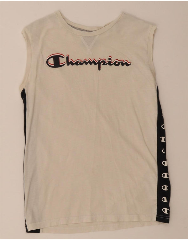Vestă cu grafică Champion Boys Top 13-14 ani XL Bumbac color bloc alb
