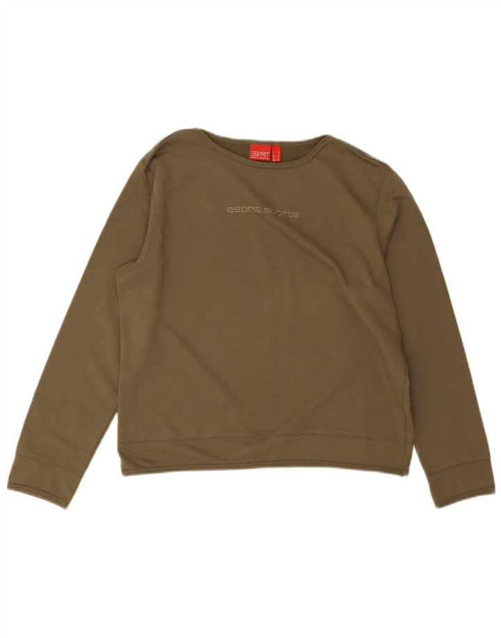 Esprit Crop Graphic Top pentru femei cu mânecă lungă UK 14, bumbac verde mediu