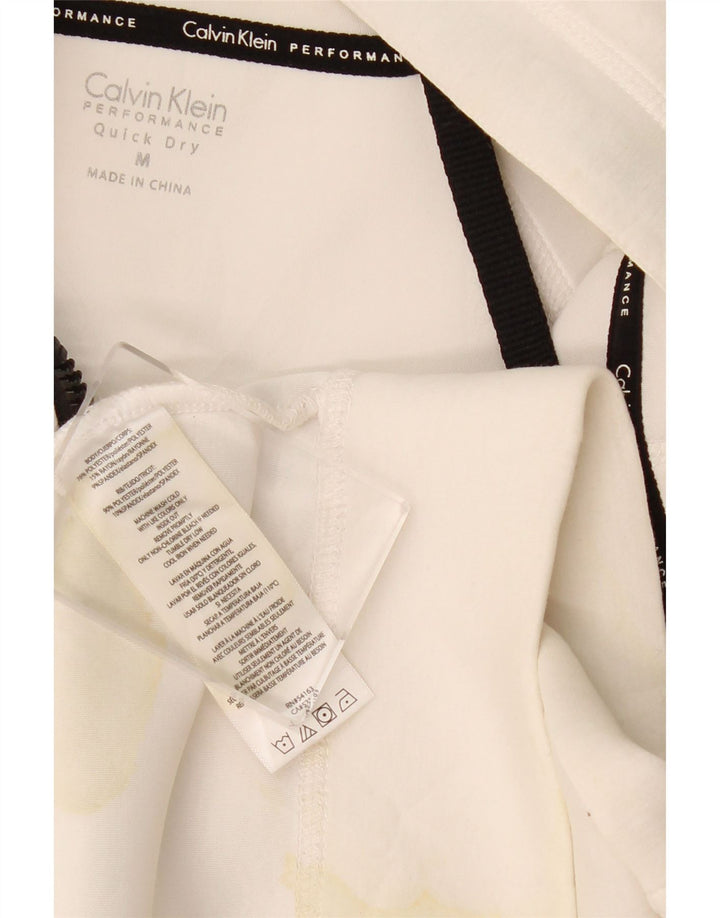 CALVIN KLEIN Pulover cu capotă cu fermoar cu grafic pentru femei UK 14 Medium White