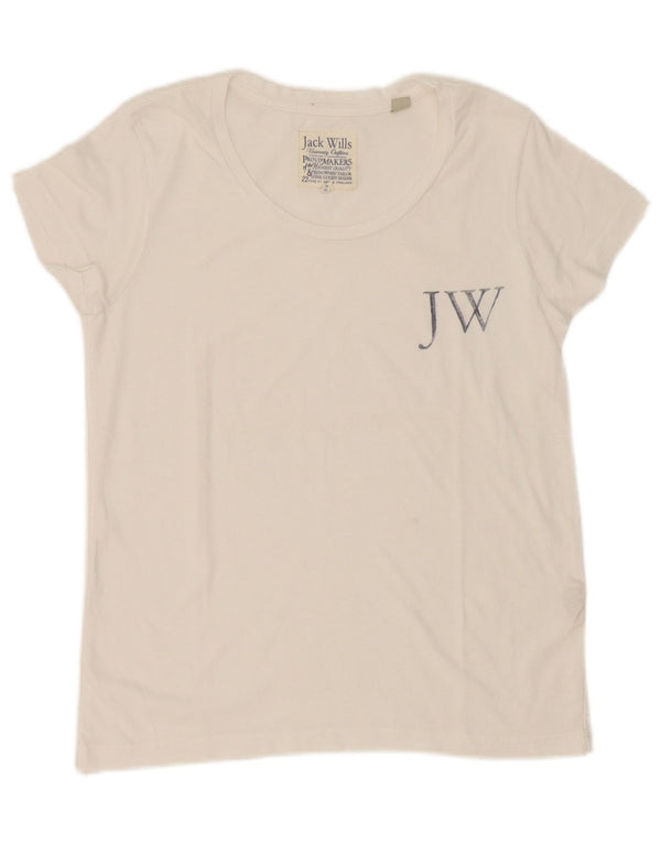 Tricou cu grafic Jack Wills pentru femei Top UK 6 XS Bumbac alb
