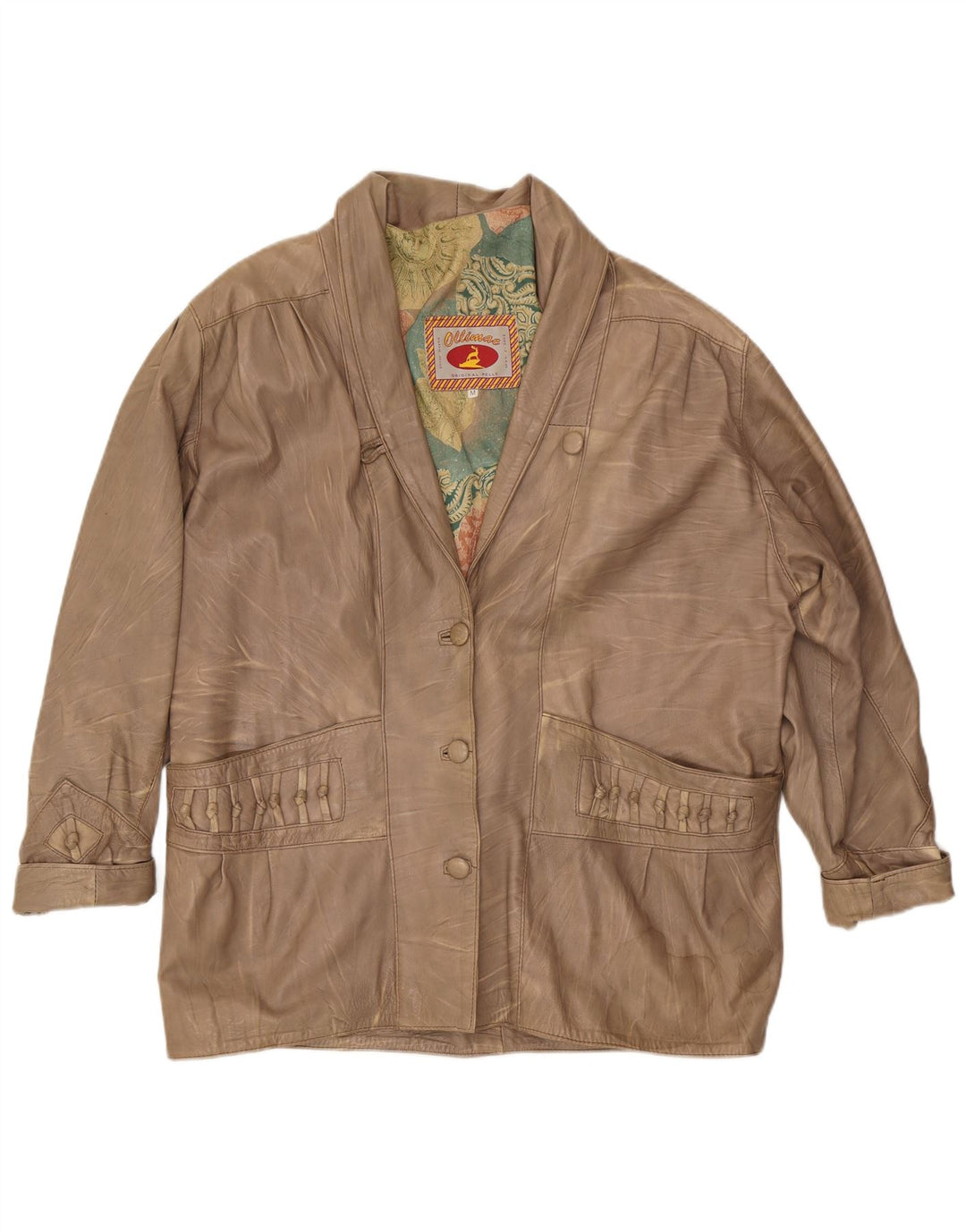 Jachetă de piele vintage pentru femei UK 14 Medium Beige Piele