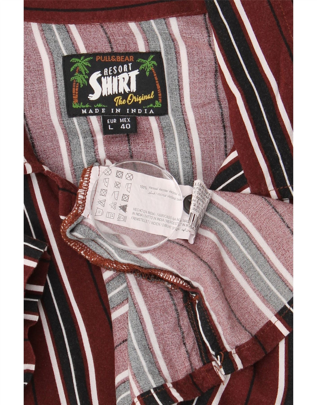 Cămașă cu mânecă scurtă pentru bărbați PULL & BEAR, viscoză mare în dungi, bordeaux