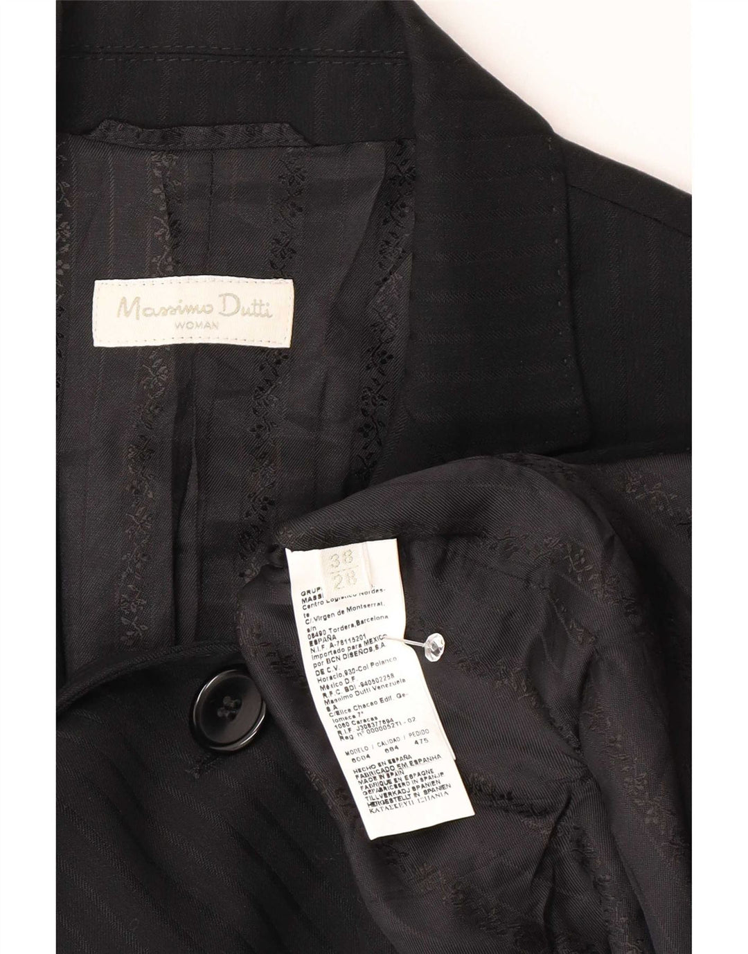 Massimo Dutti Jachetă Blazer pentru Femei cu 2 Nasturi EU 38 Mic Negru Pinstripe
