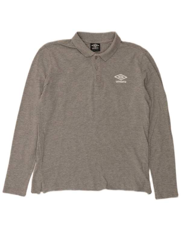 UMBRO Mens Long Sleeve Polo Shirt Medium Grey Cotton