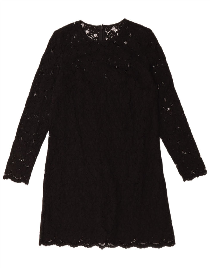 Rochie schimbătoare cu mânecă lungă pentru femei vintage UK 12 Medium Negru Floral Poliester