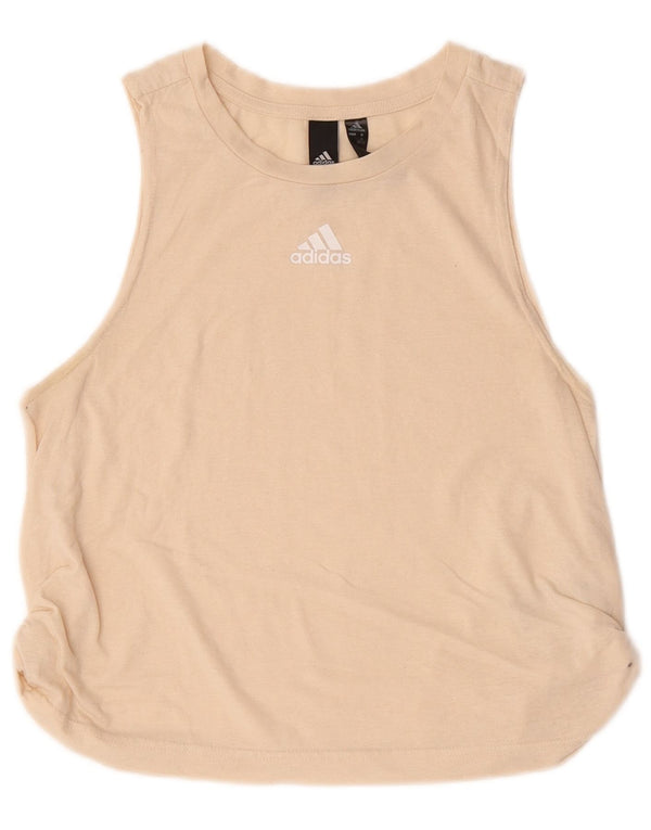 Tricou crop grafic Adidas pentru femei Top UK 10 Small Beige Bumbac
