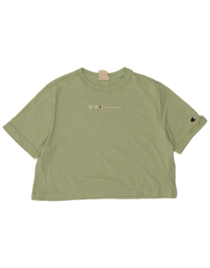 Tricou cu grafic crop Champion pentru femei Top UK 14 Bumbac verde mediu