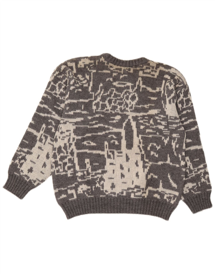 Pulover vintage pentru bărbați, cu model abstract, cu gât rotund, mic, gri