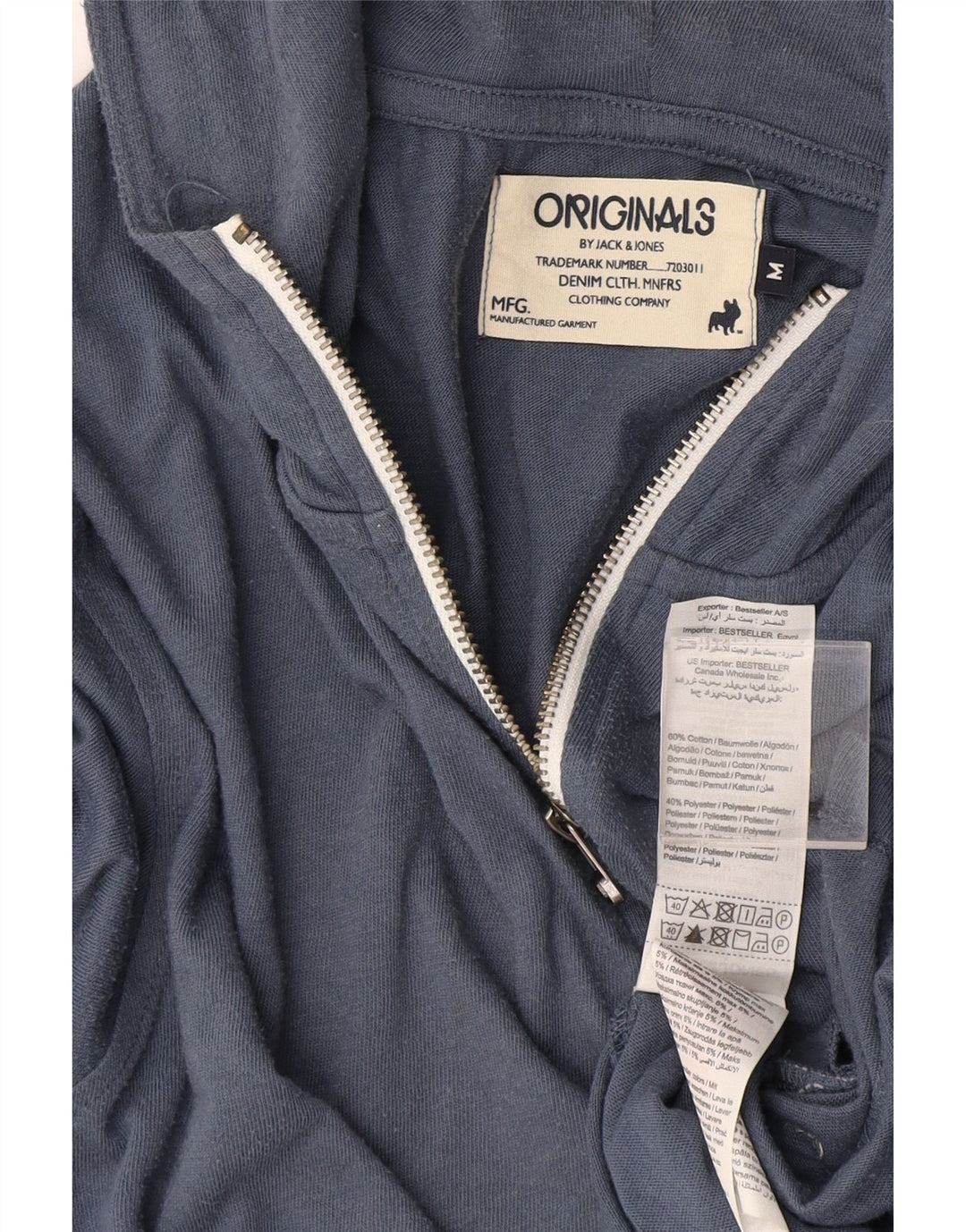 Pulover Jack & Jones pentru bărbați, cu fermoar, bumbac albastru mediu