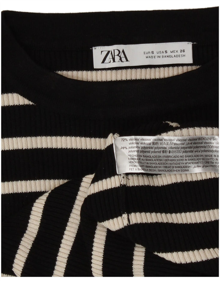 Top femeie Zara cu mânecă lungă UK 10 mic, cu dungi negre, viscoză
