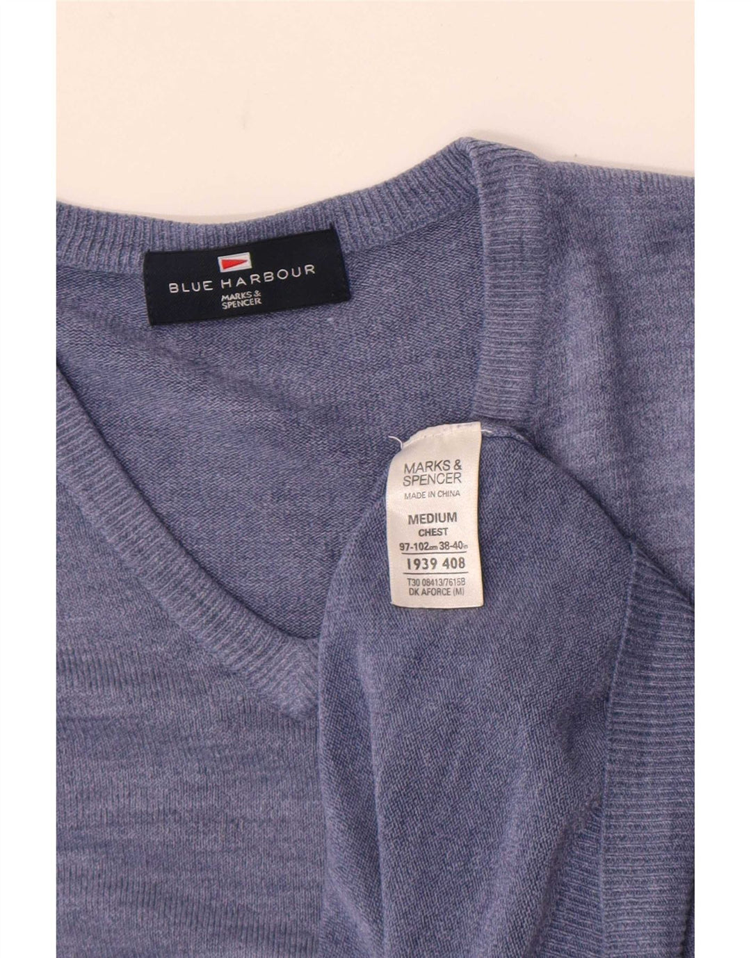 Pulover Marks & Spencer pentru bărbați, Blue Harbour, cu decolteu în V, albastru mediu pete