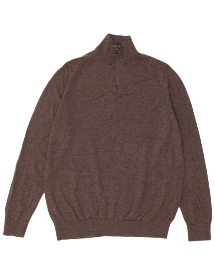 Pulover pentru bărbați Marks & Spencer, cu autograf, cu fermoar și gât, maro mare