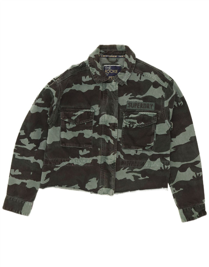 Jachetă Superdry de denim crop pentru femei UK 12, bumbac camuflaj verde mediu