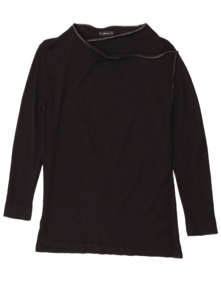 Top femeie Zara cu mânecă lungă UK 14 mare, negru, viscoză
