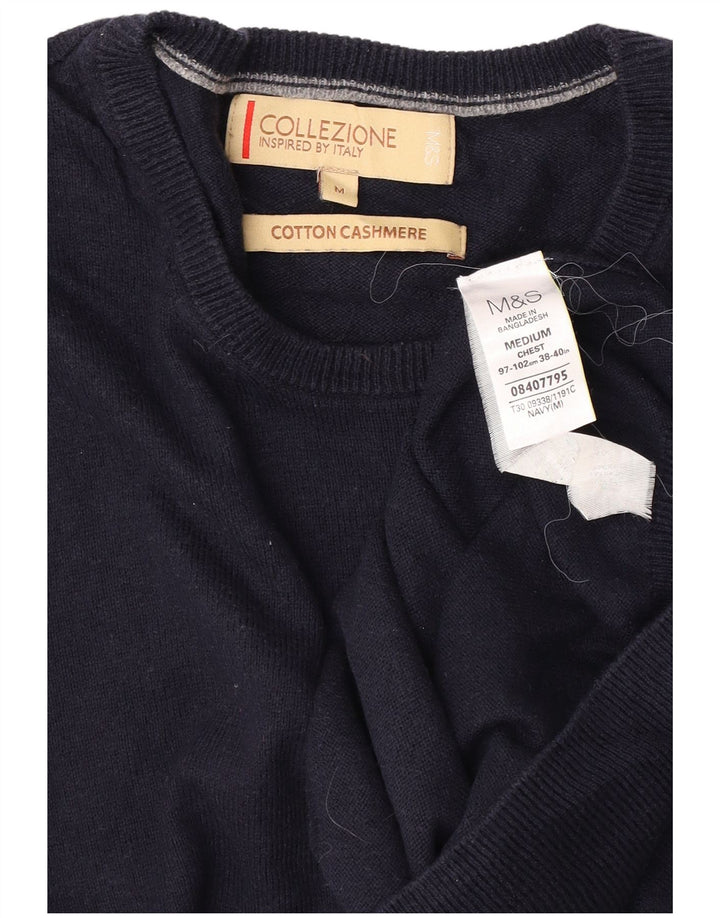Pulover pentru bărbați Marks & Spencer cu gât crew pulover mediu din bumbac bleumarin