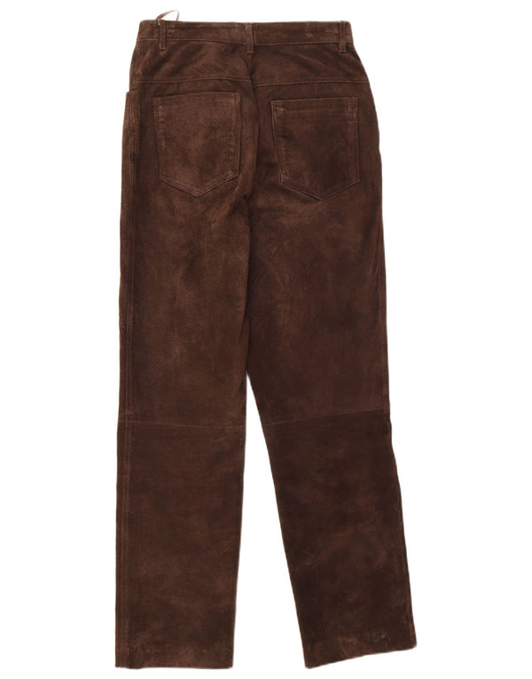 HELLINE Pantaloni conici din piele intoarsa pentru femei UK 10 Small W28 L28 Piele maro