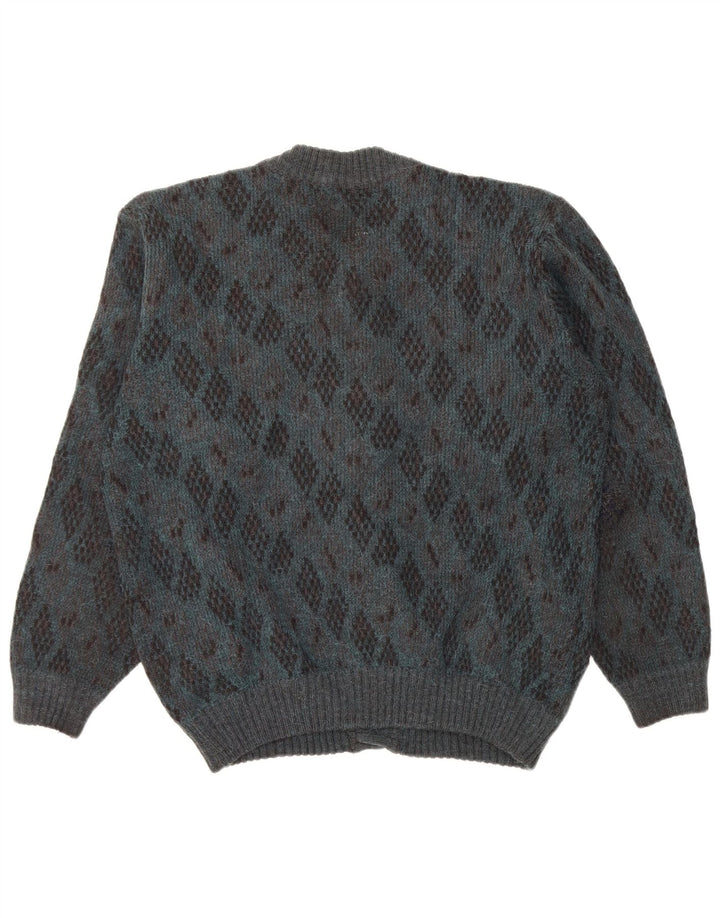 Pulover Cardigan Vintage pentru bărbați, lână de alpaca, albastră mare