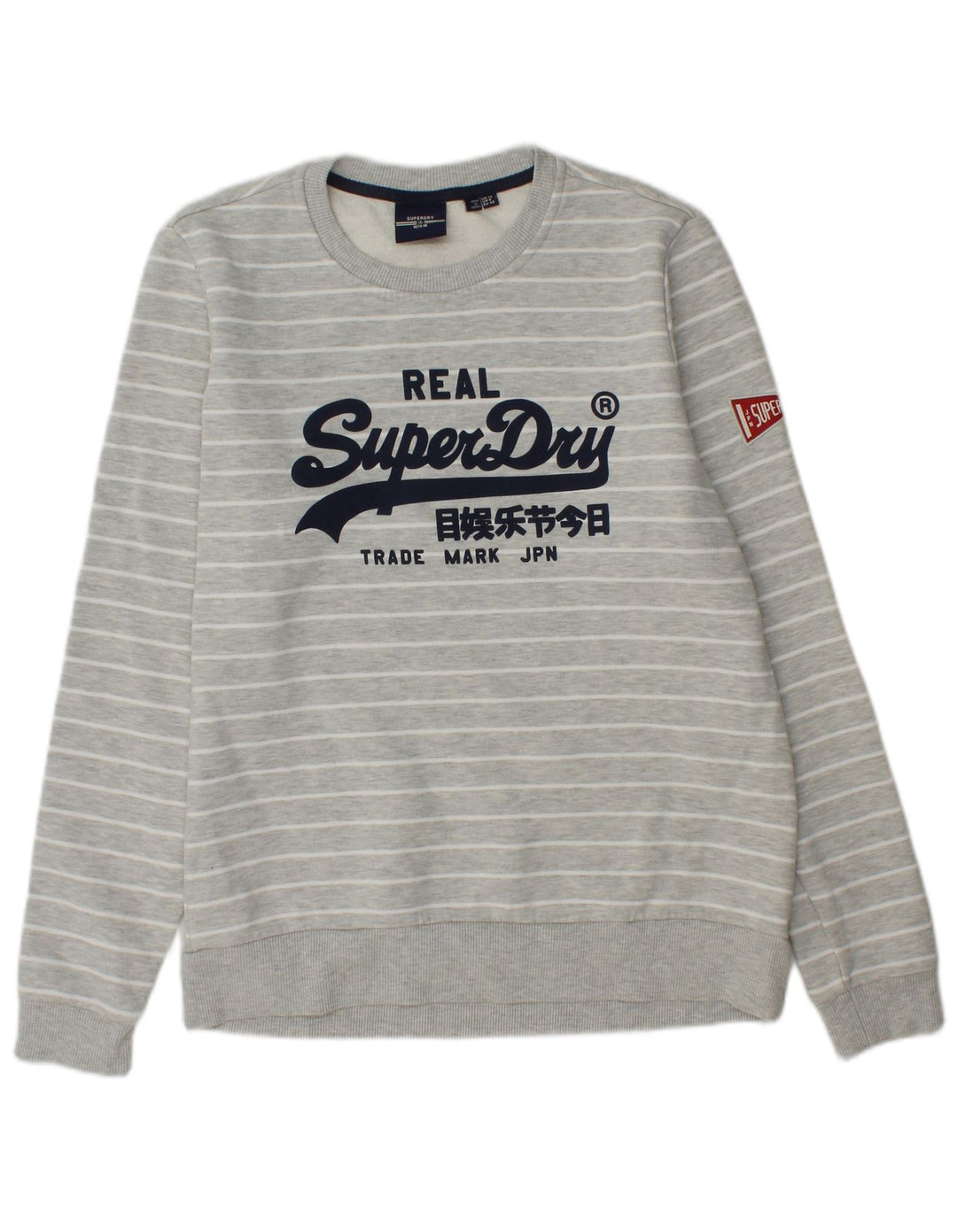 Pulover cu grafic pentru femei Superdry UK 12, bumbac cu dungi gri mediu