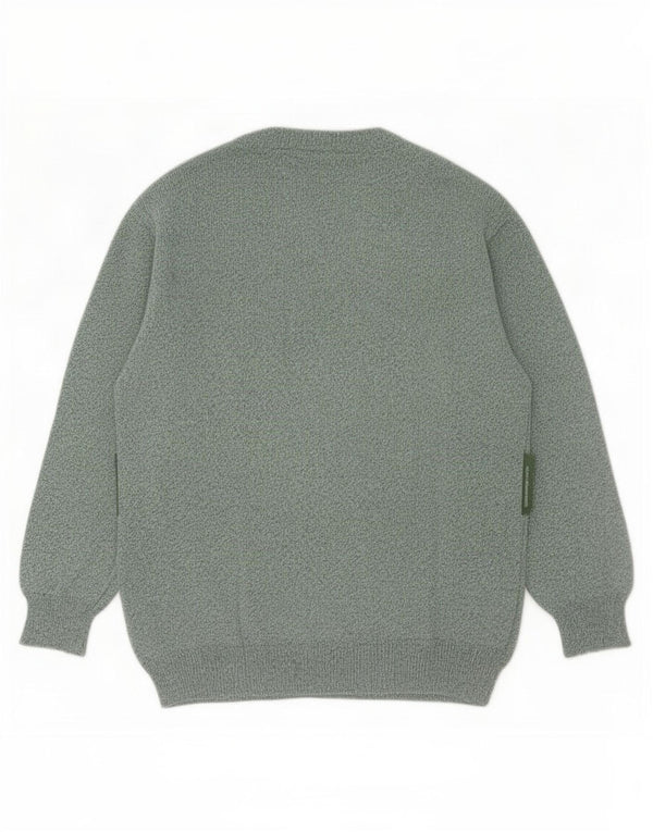 Pulover vintage pentru bărbați, cu gât roșu, din bumbac geometric verde mediu