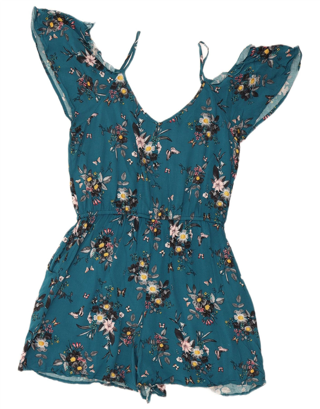 OASIS Womens Off Shoulder Playsuit UK 10 Small Blue Floral Viscose