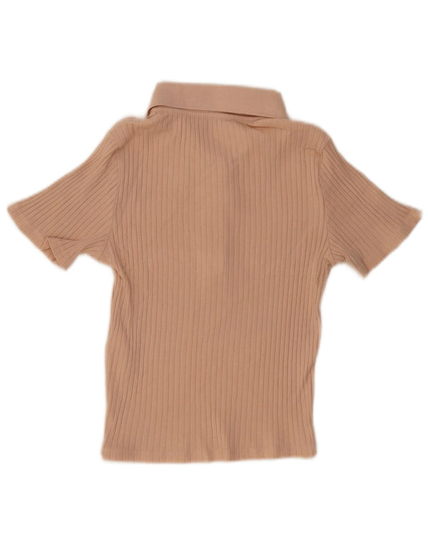 Zara Womens Crop Polo Shirt UK 12 Medium Pink Cotton