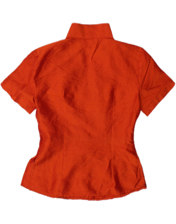 NARACAMICEE Womens Short Sleeve Shirt Blouse UK 12 Medium Orange Silk