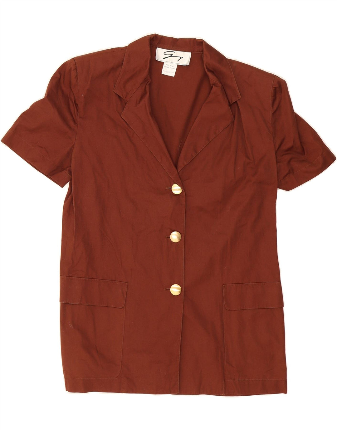 GENNY Womens Short Sleeve 3 Button Blazer Jacket UK 16 Large Brown Cotton Vintage Genny and Second-Hand Genny from Messina Hembry 