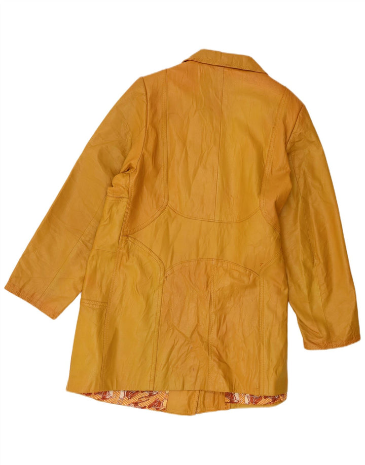 Palton de piele vintage pentru femei UK 14 mare galben