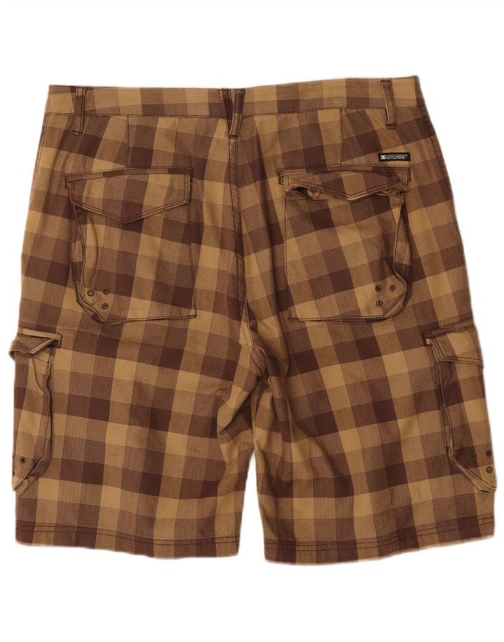 Pantaloni scurți cargo DC pentru bărbați W34, maro, bumbac cu carouri mari