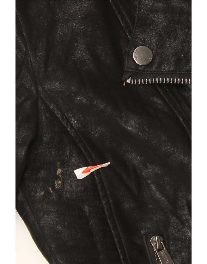 Jachetă motociclist Guess din piele artificială pentru femei UK 4 XS poliuretan negru