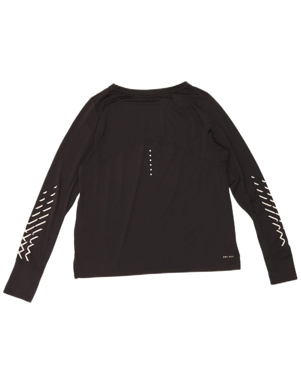 Top grafic Nike Dri Fit pentru femei cu mânecă lungă UK 14 Poliester mediu negru